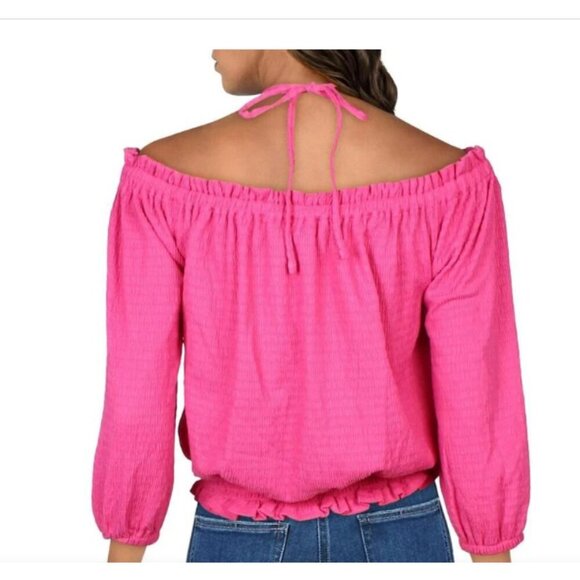 Michael Kors Womens Smocked Haltertie Cropped Top Size large NWT - Picture 2 of 9